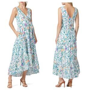 Tanya Taylor Dress Neves Floral Midi Maxi Cotton Sleeveless White Blue 4
